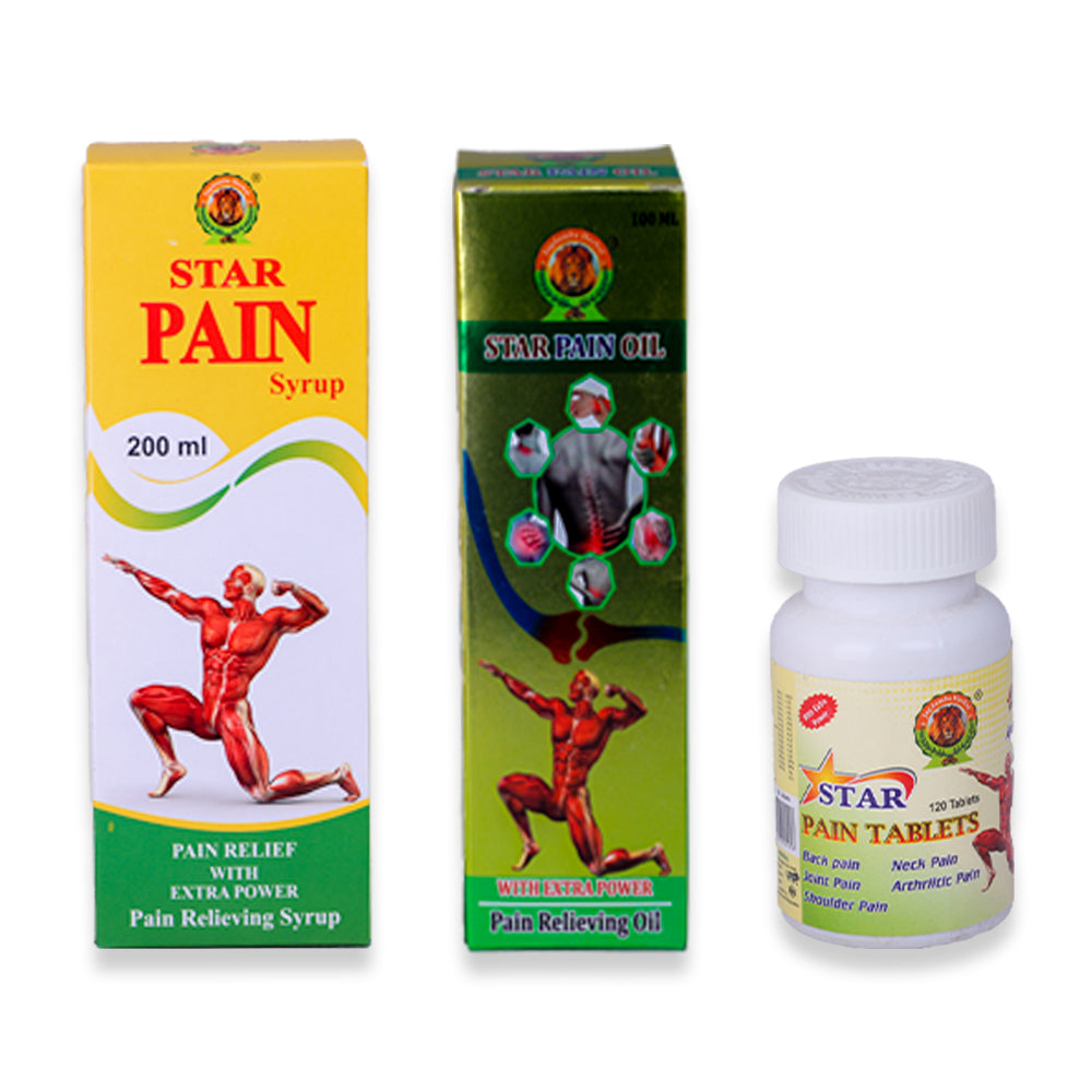 STAR PAIN OIL 100 ml | STAR PAIN TABLETS | STAR PAIN SYRUP 200 ml - PAIN RELIEVER COMBO