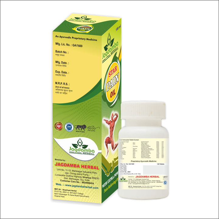 Star Pain Oil 100ml & Star Pain Tablet 120 Tablets Combo Jagdamba Herbal