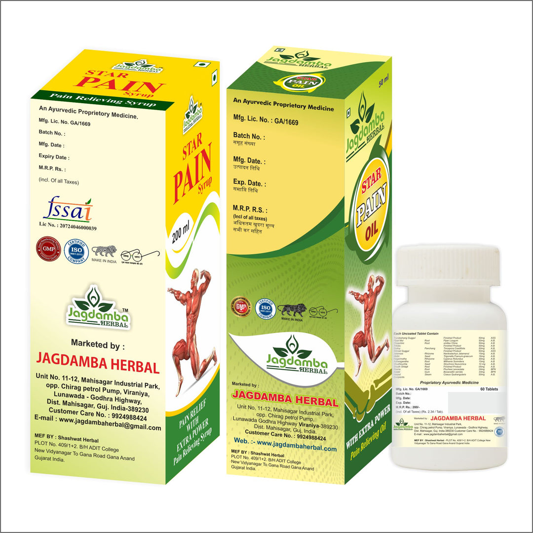 STAR PAIN OIL 100 ml | STAR PAIN TABLETS | STAR PAIN SYRUP 200 ml - PAIN RELIEVER COMBO