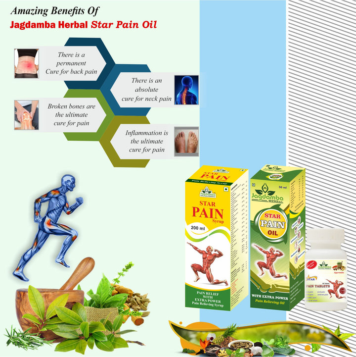 STAR PAIN OIL 100 ml | STAR PAIN TABLETS | STAR PAIN SYRUP 200 ml - PAIN RELIEVER COMBO