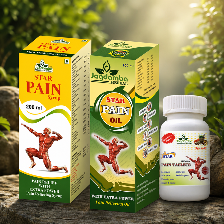 STAR PAIN OIL 100 ml | STAR PAIN TABLETS | STAR PAIN SYRUP 200 ml - PAIN RELIEVER COMBO
