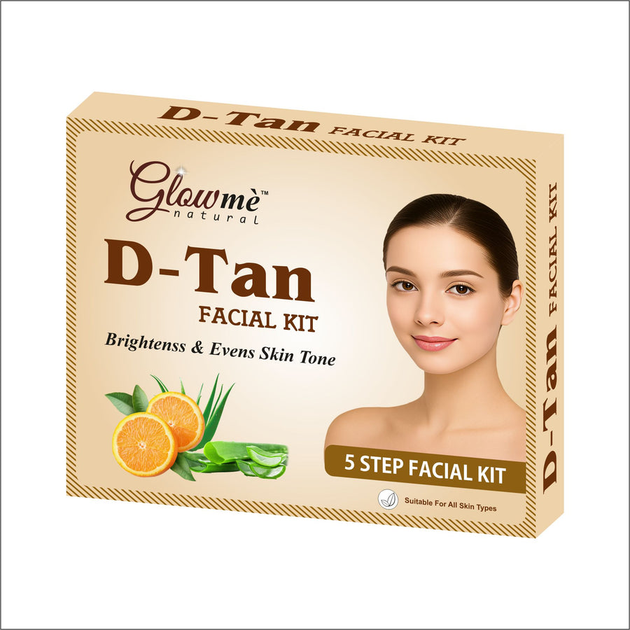D-Tan Facial Kit packaging with a woman's face and oranges on a beige background