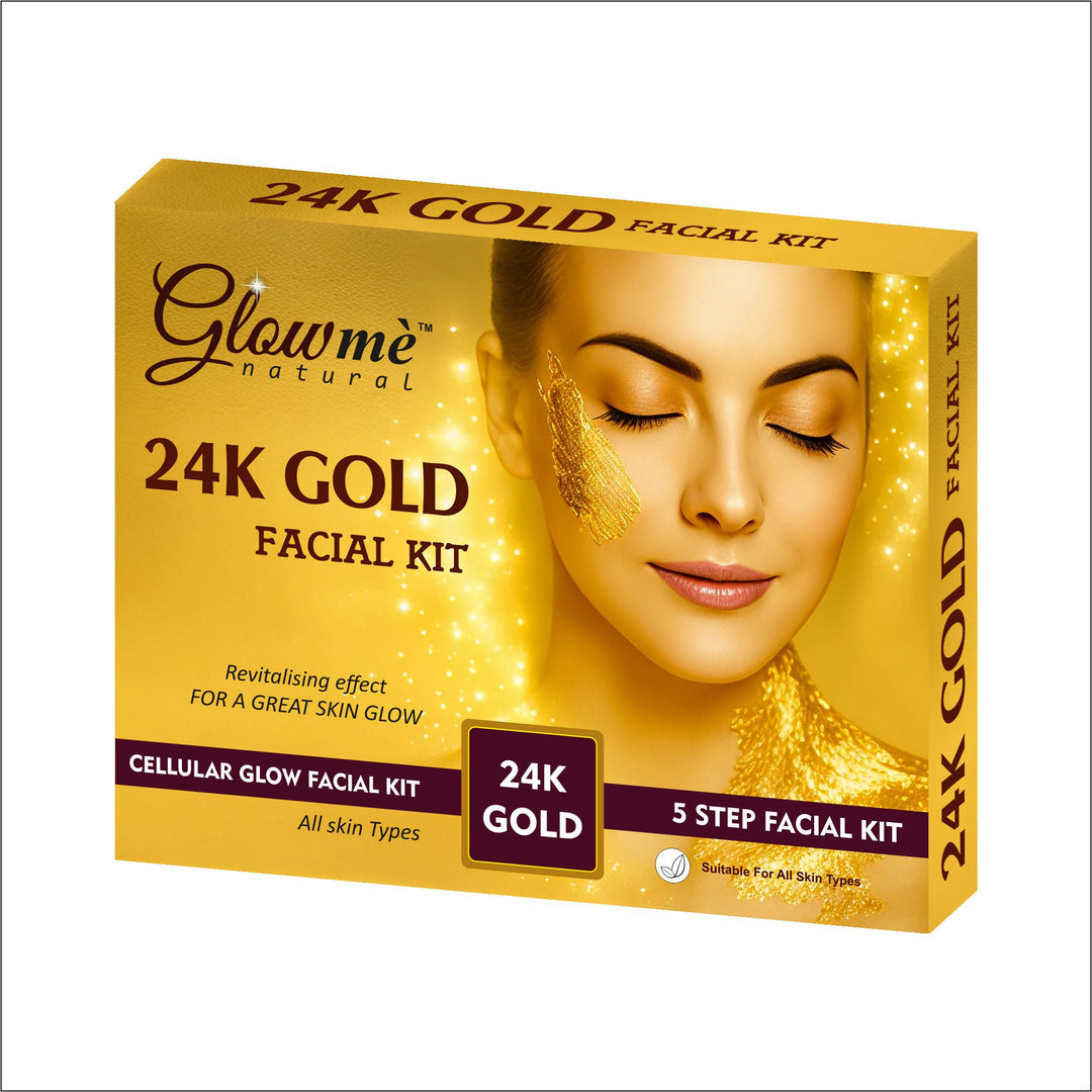 Glowme 24K Gold Facial Kit packaging with a woman's face on a white background