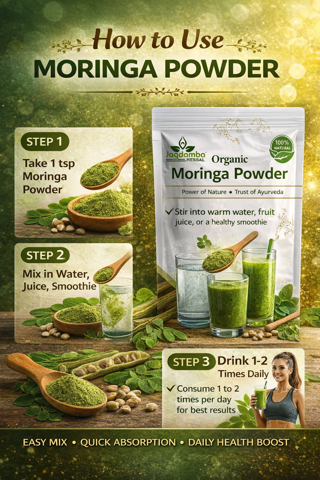 Moringa Powder – Ayurvedic Herbal Moringa Leaf Powder | Jagdamba Herbal