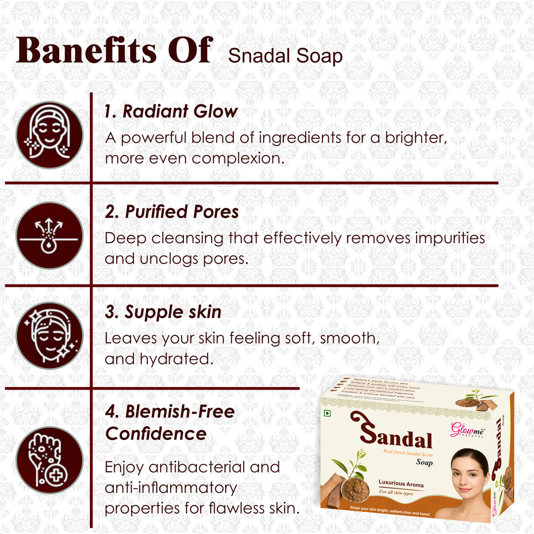 Glowme Sandal – Real Forest Sandal Scent with Soft, Radiant Skin  Soap | 75 gm X 6 = 450 gm
