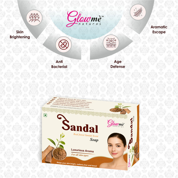 Glowme Sandal – Real Forest Sandal Scent with Soft, Radiant Skin  Soap | 75 gm X 6 = 450 gm