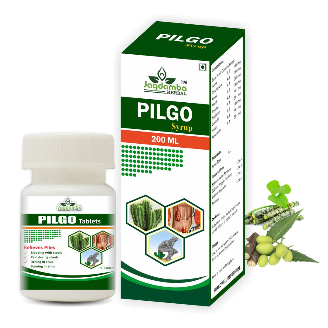 Jagadamba Herbal Pilgo Syrup and Tablets - Effective Ayurvedic Solution for Piles
