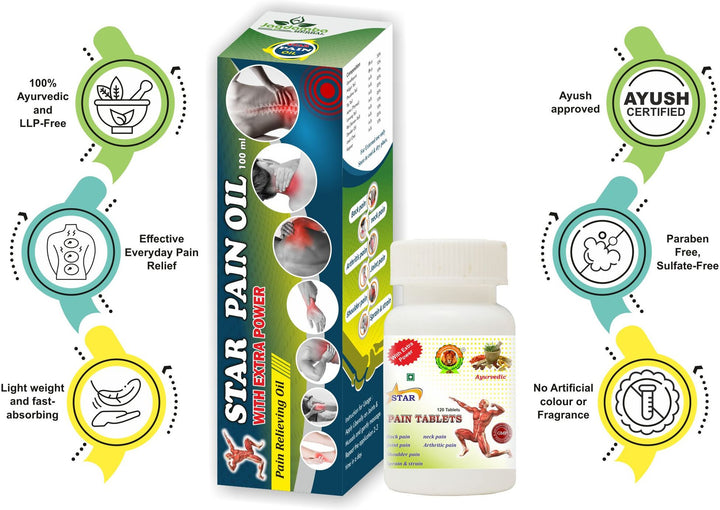 STAR PAIN OIL 100ML | STAR PAIN TABLETS 120  | PAIN RELIEVER COMBO