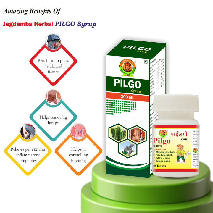 Jagadamba Herbal Pilgo Syrup and Tablets - Effective Ayurvedic Solution for Piles